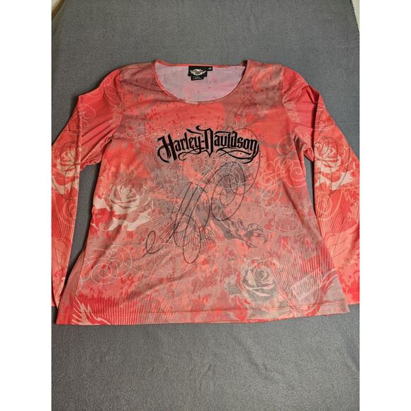 Harley-Davidson Tops - VTG Harley Davidson Top Womens 1W Velvet Studded Mesh USA Made Y2K Biker